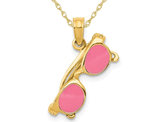 14K Yellow Gold Pink Enamel Sunglasses Charm Pendant Necklace with Chain